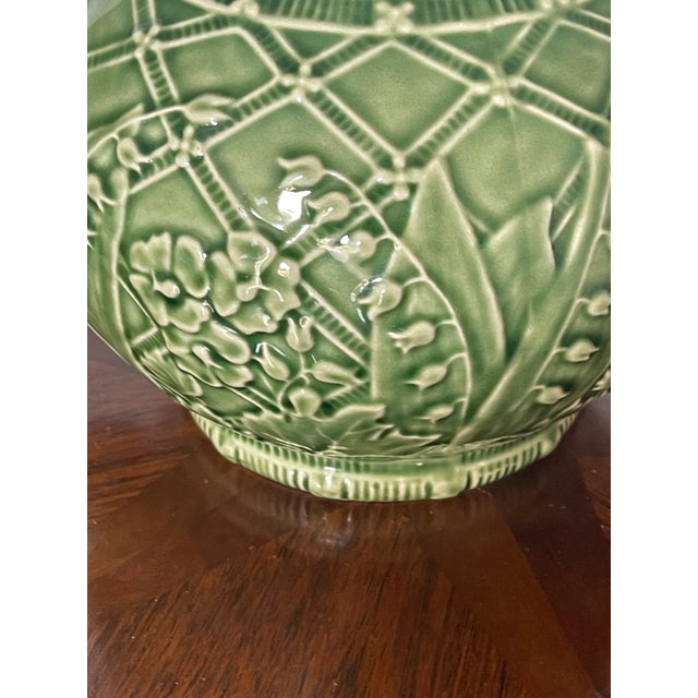 Tiffany and Co. T1960s Iffany & Co Portugal Green Majolica Tea Pot/ Planter For Sale - Image 4 of 4