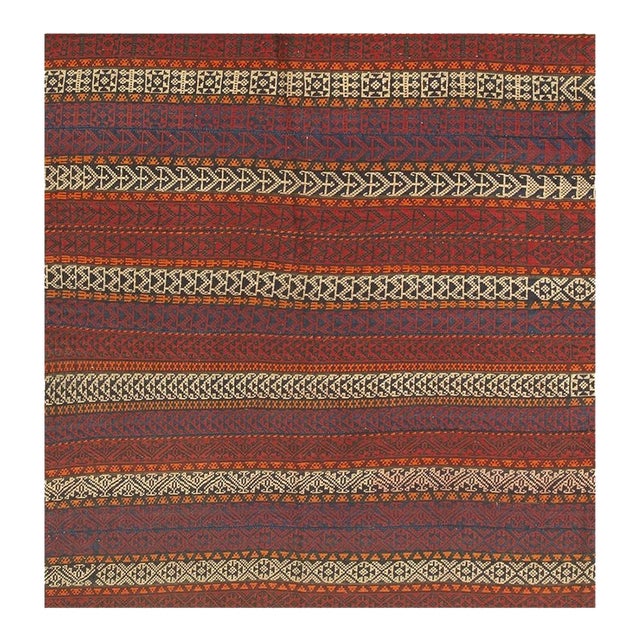 1950s Mid-Century Square Geometric Anatolian Turkish Kilim Wool Rug 5'6"x5'6" For Sale
