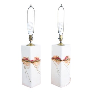 1960s Mid Century Modern Lamp Set Table Light Lighting Ceramic White Working MCM Tall For Sale