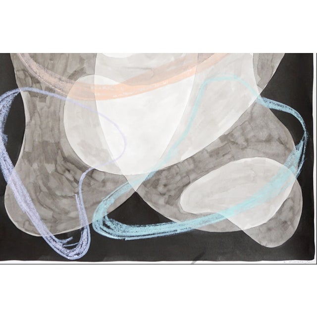 Black 2024, Abstract Mid Century Shapes Painting in Black and White of Overlapping Gray Forms, India Ink and Oil Crayon on Paper by Ryan Rivadeneyra For Sale - Image 8 of 8