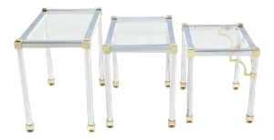 Mid 20th Century Vintage Mid Century Chrome and Brass Nesting Tables - Set of 3