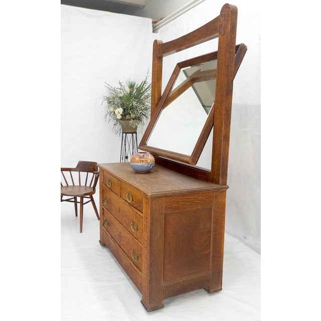 Massive Solid Oak Arts & Crafts 4 Drawers Dresser with Swivel Mirror For Sale - Image 12 of 12
