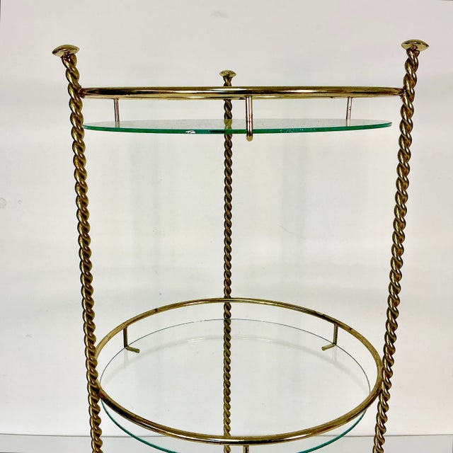 1970s Vintage Hollywood Regency Boho Chic Metal Twisted Rope Gold Finish 3-Tier Plant Stand. For Sale - Image 6 of 12