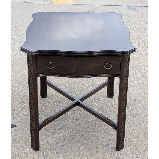 Wood Late 20th Century Ethan Allen Georgian Carved Cherry Wood Occasional Side Table For Sale - Image 7 of 9