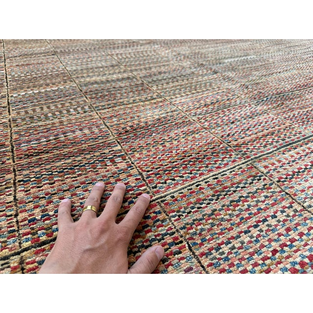 Multicolor Checkered Stripe Hand-Knotted Wool Rug - 5'10" X 8'2" For Sale - Image 6 of 13