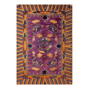 Charming Violet and Yellow Color With Dragon Design Antique Chinese Ningxia Rug