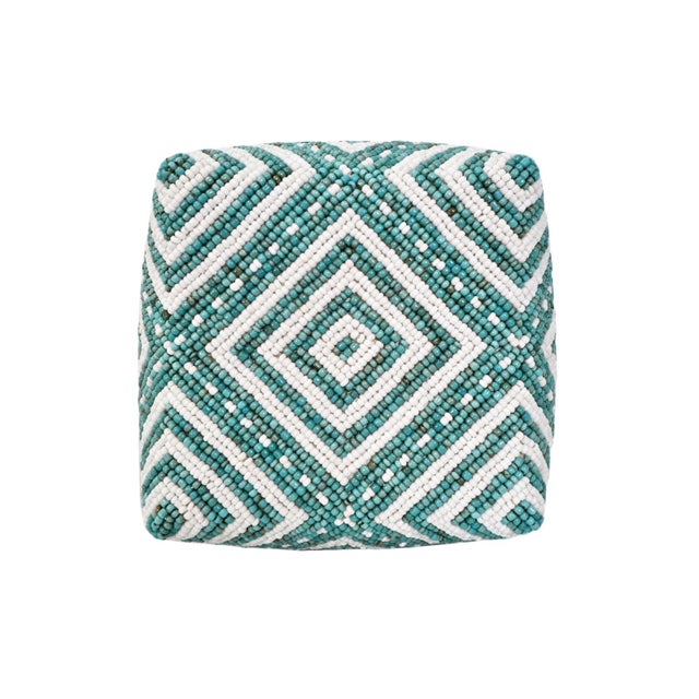 Tribal Vintage Turquoise & White Beaded Bamboo Box Small For Sale - Image 3 of 3