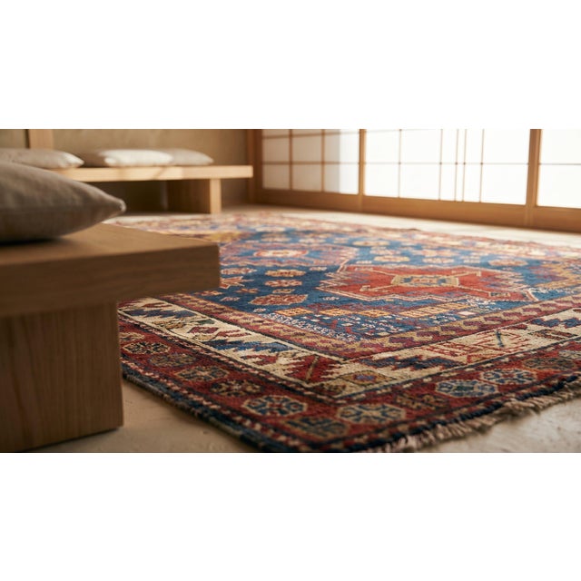Textile Tribal Geometric Design Small Size Late 19th Century Antique Caucasian Shirvan Carpet For Sale - Image 7 of 9