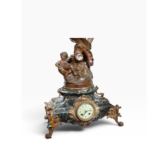 Antique French Bronze & Marble Art Nouveau Clock Set - La Nuit Madrassi For Sale - Image 4 of 7