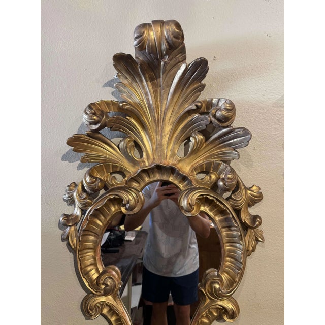 Pair of 19th Century Italian Louis XV Carved Giltwood Wall Mirrors For Sale - Image 4 of 10