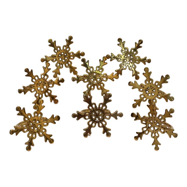 Exquisite Vintage Holiday Brass Snowflake Napkin Rings - Set of 8 For Sale