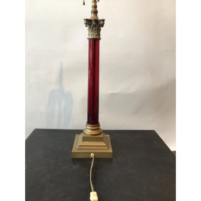 Late 19th Century 1890s Cranberry Glass and Bronze Column Lamp For Sale - Image 5 of 11