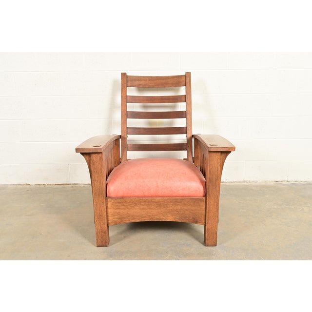 Stickley Mission Oak Arts & Crafts Reclining Morris Lounge Chair With Ottoman For Sale - Image 10 of 13