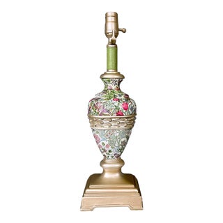 Art Nouveau, Victorian, Neoclassical, English Traditional, Chintz William Morris Floral Urn Form Ceramic Table Lamp Base For Sale