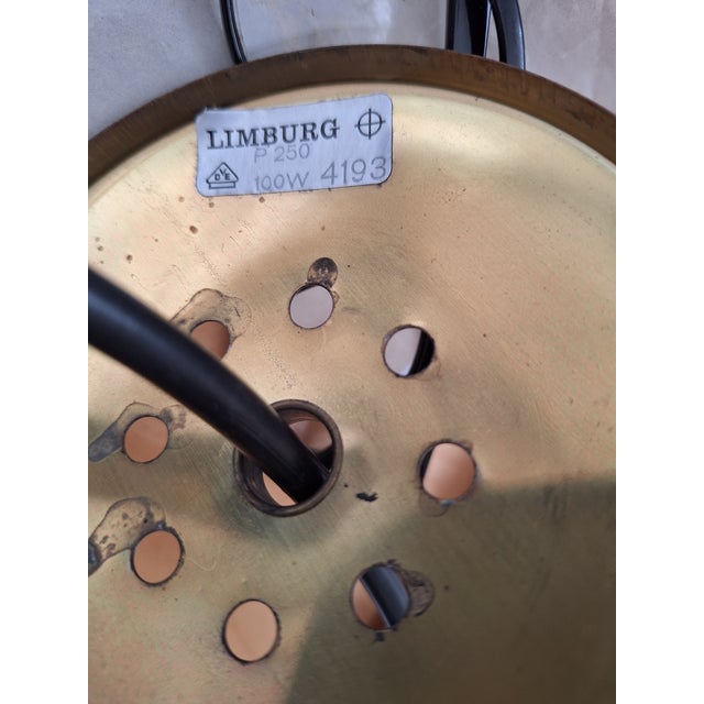 Metal Vintage Pendant Lamp with Segmented Ice Glass Shade on Brass Mount from Limburg, 1970s For Sale - Image 7 of 8