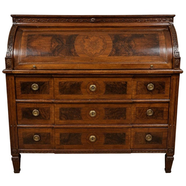 Wood Louis XVI Roll-Top Desk in Marquetry Walnut, 1700s For Sale - Image 7 of 7