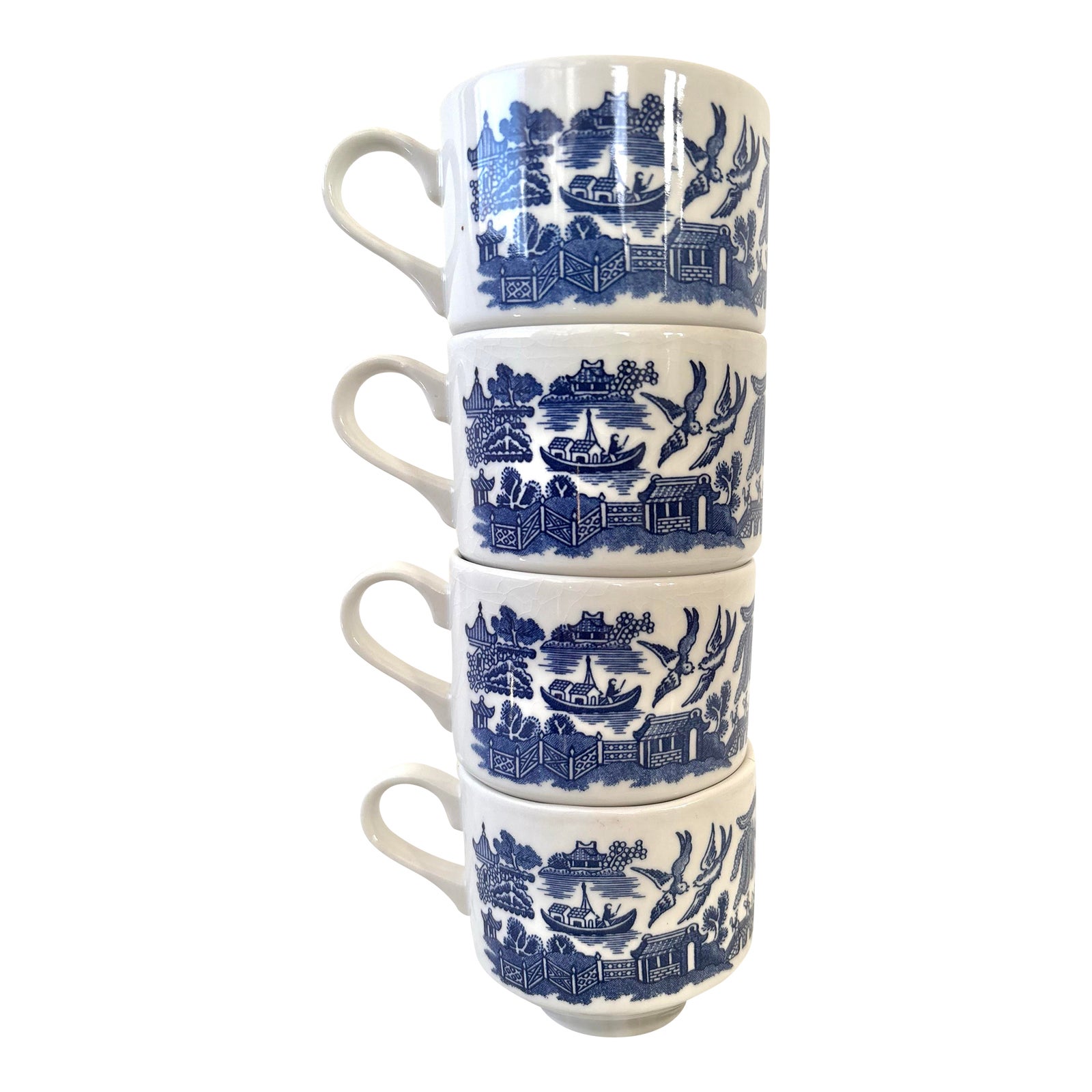 Stackable Ceramic Coffee Cup Set of 4 - Chinoiserie Style Made in ...