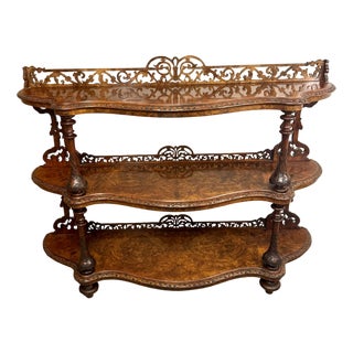 Antique Victorian Figured Walnut 3-Tier Whatnot, 1860 For Sale