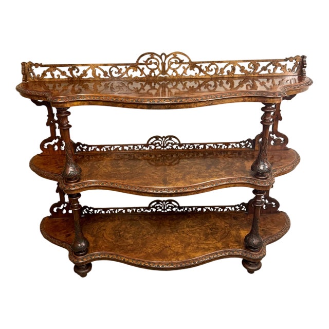 Antique Victorian Figured Walnut 3-Tier Whatnot, 1860 For Sale