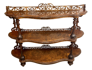 Antique Victorian Figured Walnut 3-Tier Whatnot, 1860