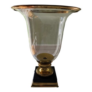 Large Glass and Brass Hurricane Centerpiece Candle Holder For Sale