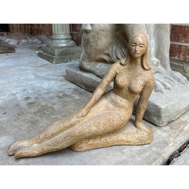 1970s Vintage Reclining Lady Nude Glazed Terra-Cotta Sculpture For Sale - Image 4 of 8