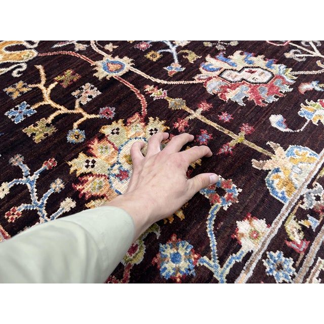 Black and Gold Afghan Sultani Wool Rug, Natural Dye Persian Floral Design, 6′7″ × 9′8″ For Sale - Image 14 of 15