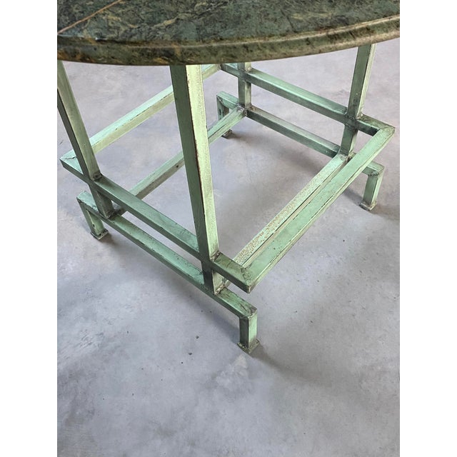 Green Marble Postmodern Center Table With Teal Steel Base For Sale - Image 14 of 15