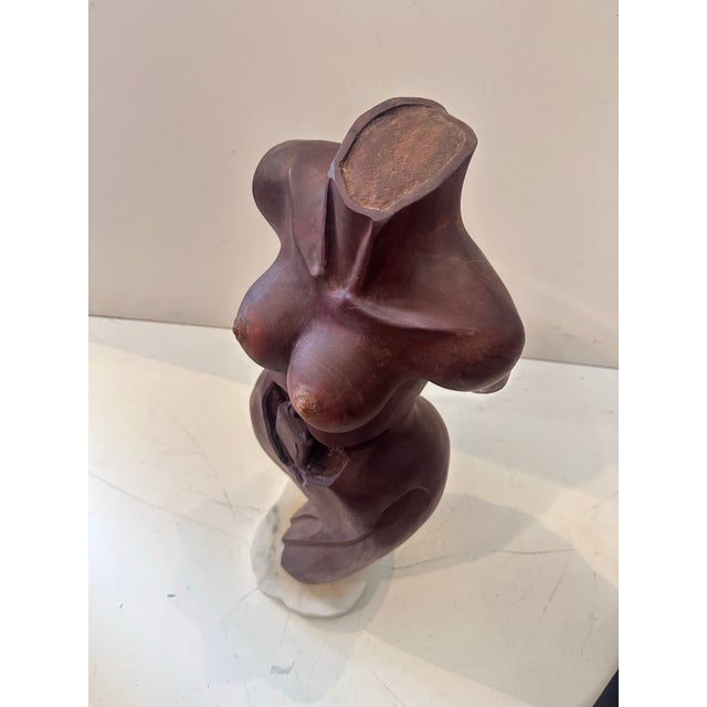 Brown 1970s Hand-Carved Wooden Female Sculpture For Sale - Image 8 of 9