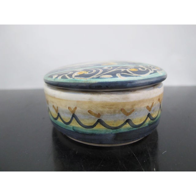 Blue Castelli Italian Majolica Rabbit With Human Face Oval Pottery Box With Lid For Sale - Image 8 of 10