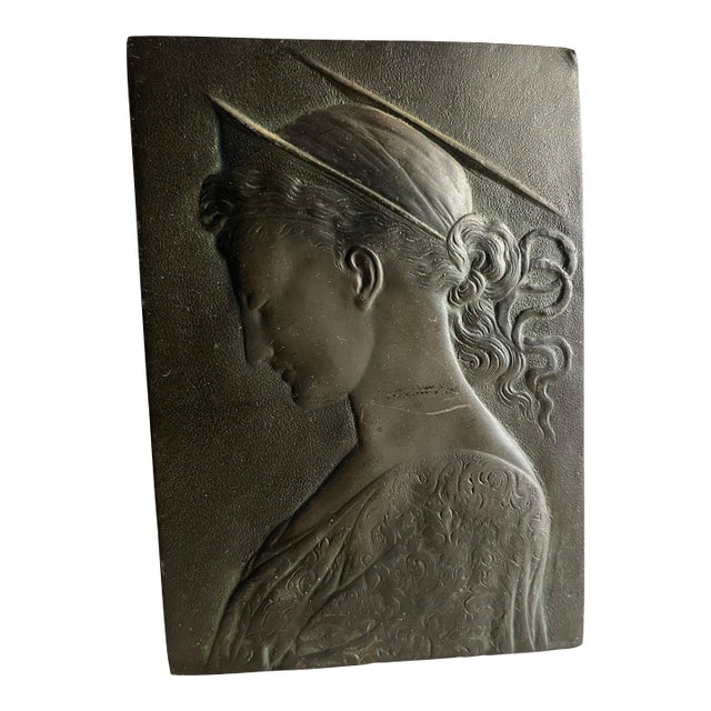 Antique Late 19th Century Bronzed Woman With Crown and Halo Wall Plaque For Sale