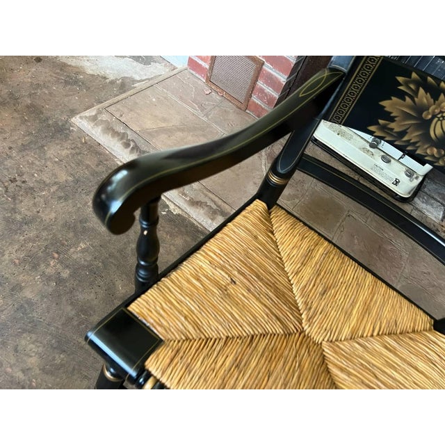 Hitchcock Pair of Vintage L. Hitchcock Late Federal Style Grain-Painted & Gilt-Stenciled "Fancy" Rush Seat Armchairs For Sale - Image 4 of 17
