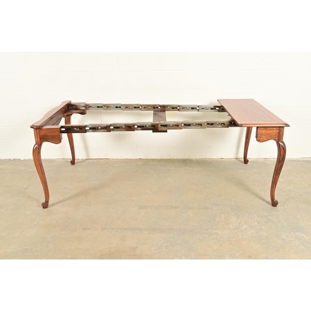 1960s Baker Furniture French Provincial Louis XV Carved Oak Extension Console Dining Table, Newly Refinished For Sale - Image 5 of 12