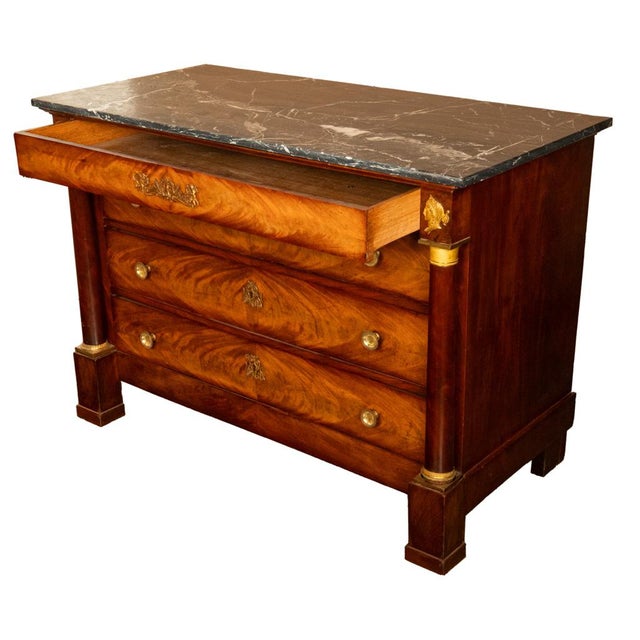 Antique French Empire Mahogany Marble Top Ormolu Commode Chest of Drawers 1810 For Sale - Image 4 of 17