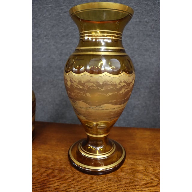Late 20th Century Bohemian Glass Decanter and Vase Set With Horse-Drawn Carriage Scenes, Set of 3 For Sale - Image 12 of 18
