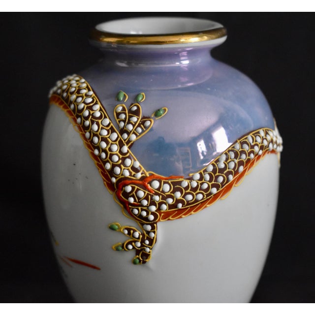Vintage Japanese Porcelain Vase Dragon Ware Moriage Lusterware Hand Painted 6.5" For Sale - Image 9 of 14