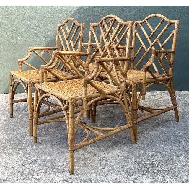 Vintage Chinese Chippendale Rattan Dining Chairs With Cane Seats - Set of 4 For Sale In West Palm - Image 6 of 12