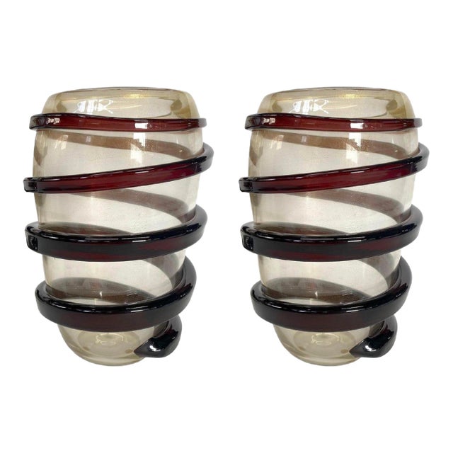 Pair of 1960s Murano Swirl Vases by Cenedese For Sale