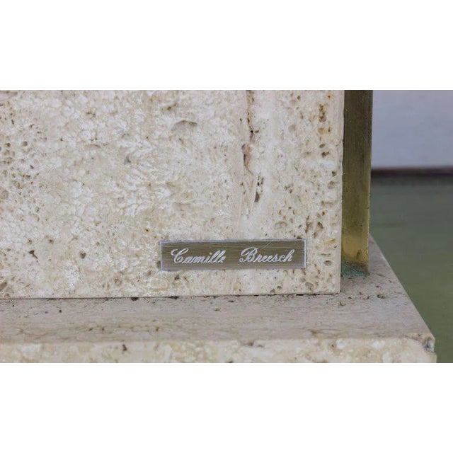 Travertine and Brass Lamp Signed by Camille Breesch, 1970s For Sale In New York - Image 6 of 9