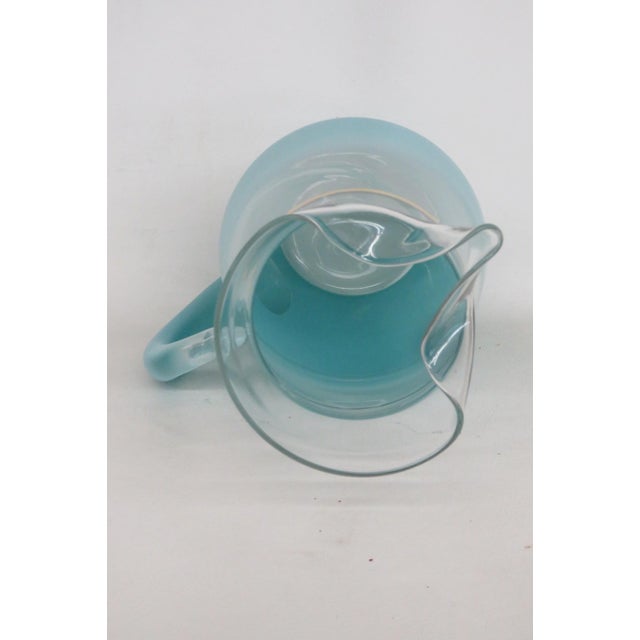 West Virginia Glass Company Turquoise Blendo Pitcher With Gold Accent 4911b For Sale - Image 12 of 17