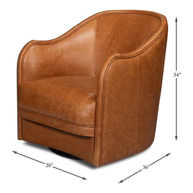 Barrel-Back Swivel Lounge Chair, Chestnut Brown Leather For Sale - Image 12 of 12