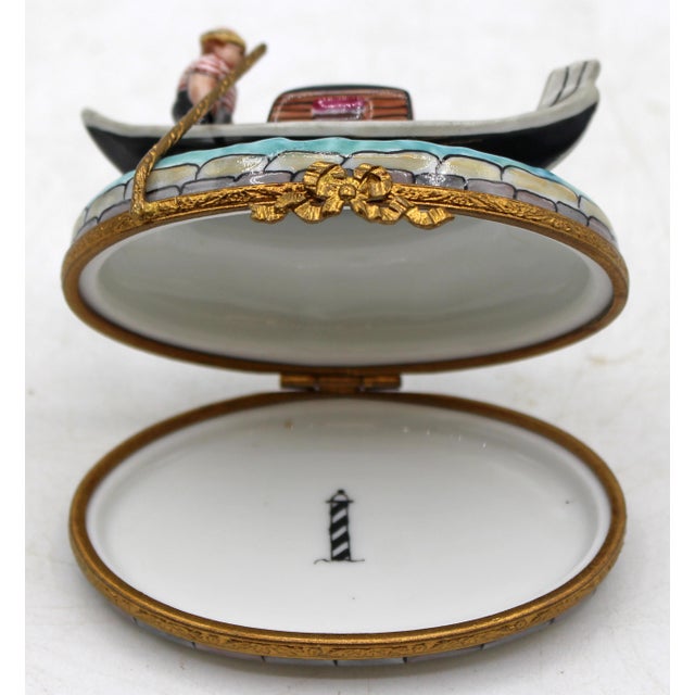 Late 20th Century Vintage French Limoges Porcelain Gondolier Gondola Form Trinket Box For Sale - Image 5 of 7
