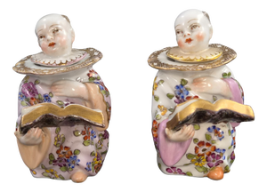 French Porcelain Figural Inkwells in the style of Kändler for Edmé Samson, 1860, Set of 2