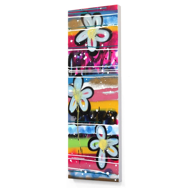 Textile Colorful Street Art Urban Graffiti Painting Flowers Tall Art "Favorite Sunrise Walk" Original Artwork by Amber Goldhammer For Sale - Image 7 of 10