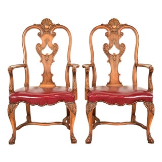 Berkey & Gay Antique Georgian Burled Walnut Armchairs, Pair For Sale