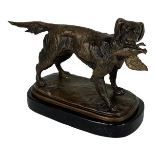 Antique Bronze Statue of Dog on Black Marble Base For Sale