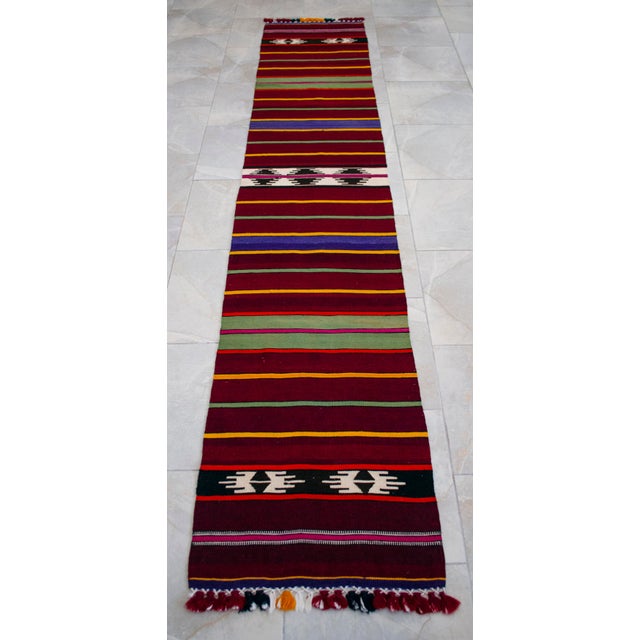 1990s Hand Made Short Narrow Runner Rug Turkish Kilim Hallway Rug - 1′10″ × 9′10″ For Sale - Image 14 of 14