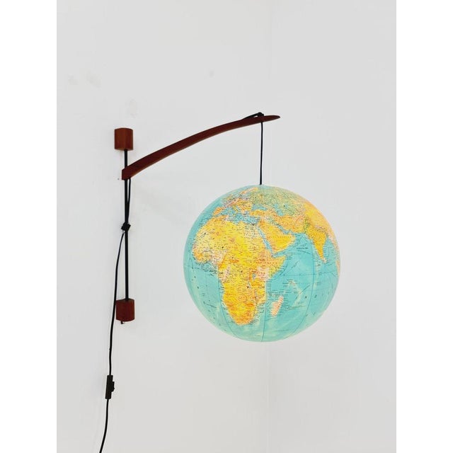 Vintage German Teak Globe Wall Lamp, 1960s For Sale - Image 6 of 11