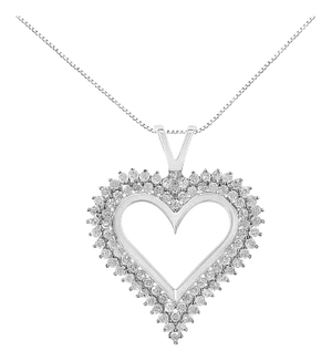 .925 Sterling Silver 2.00 Cttw Diamond Heart 18" Pendant Necklace (I-J Color, I2-I3 Clarity)