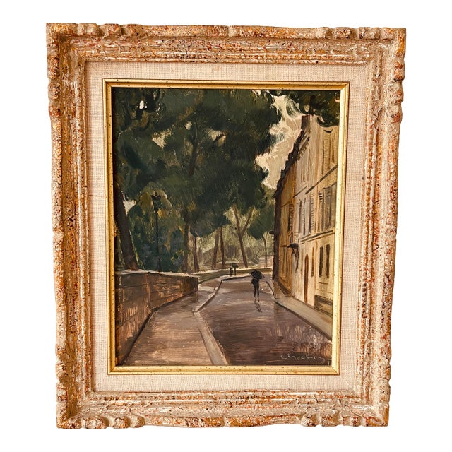 Andre Chochon French Paris Street Scene Oil Painting, Mid-20th Century For Sale